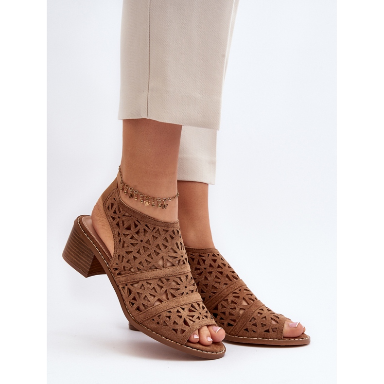 Openwork High Heel Sandals Brown Serapina 2