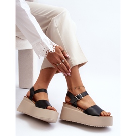 Women's Black Wedge Sandals Geferia 1