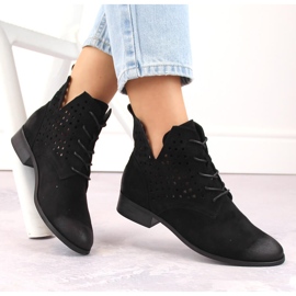 Suede openwork ankle boots with a flat heel, black Potocki SZ12089 1