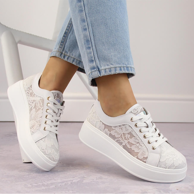 Women's lace platform sports shoes, white S.Barski HY025 1