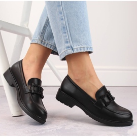 Women's shoes, slip-on moccasins with decoration, black S.Barski HY371 1