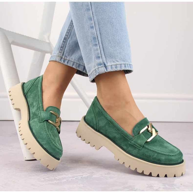 Leather suede shoes, green Filippo DP4916 women's moccasins 1