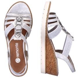 Comfortable women's slip-on wedge sandals with elastic bands Remonte R6264-80 silver 1