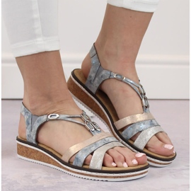 Comfortable women's slip-on wedge sandals Rieker V36G4-40 blue 1 Comfortable women's slip-on wedge sandals Rieker V36G4-40 blue 1