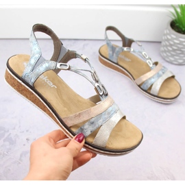 Comfortable women's slip-on wedge sandals Rieker V36G4-40 blue 2 Comfortable women's slip-on wedge sandals Rieker V36G4-40 blue 2