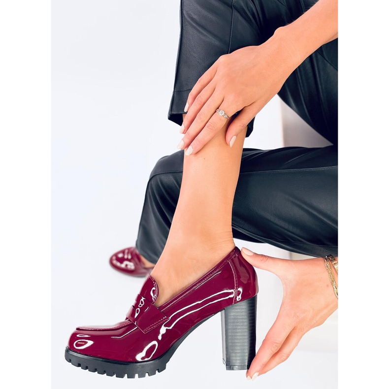 Jeffis Wine Red patent heel moccasins 1