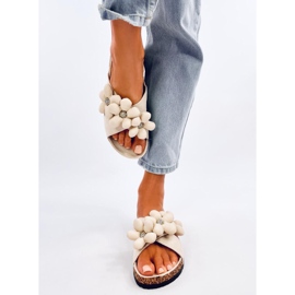 Charss Beige cork flip-flops with cushion flowers 1