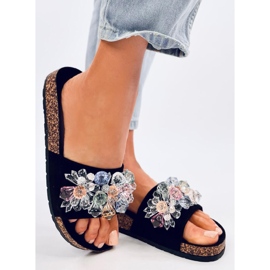 Maliv Black cork slippers with stones 2