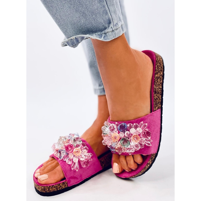 Cork flip-flops with Maliv Fuchsia stones pink 2