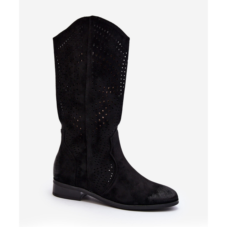 Vinceza Openwork Mid-Calf Ankle Boots Black Kleorelia 1