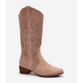Vinceza Beige Openwork Ankle Boots on a Low Heel Walea 2