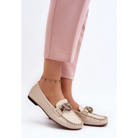 Women's Leather Moccasins With Decoration Laura Messi 2761 Light Beige 2