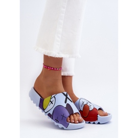 Rubber Flip Flops With Blue Monsters Print 1