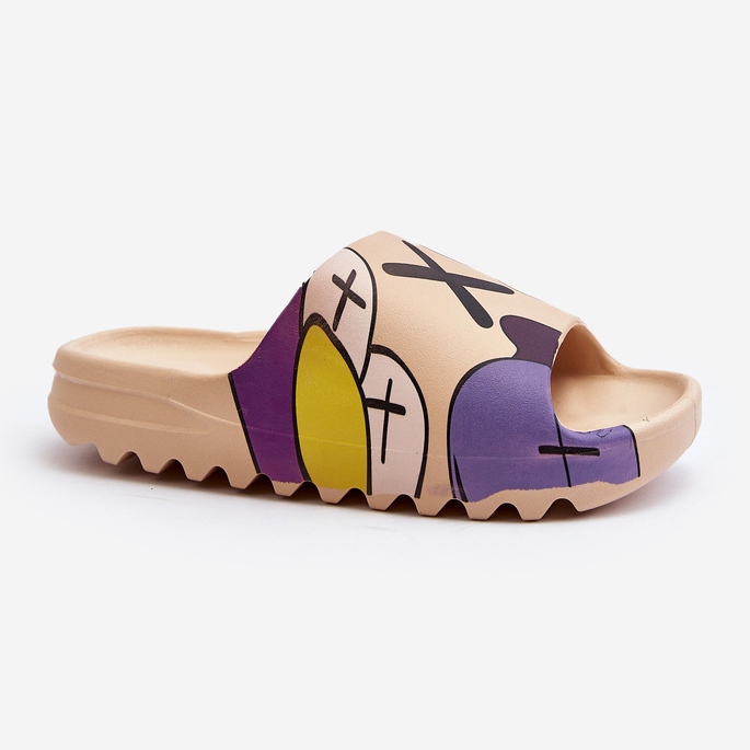 Rubber Flip Flops With Dark Beige Monsters Print 1