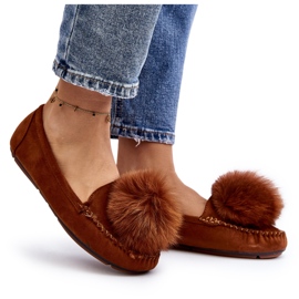 Women's Camel's fur loafers with fur and pompom brown 4 Women's Camel's fur loafers with fur and pompom brown 4