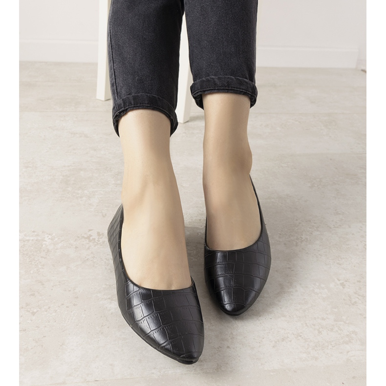 BM Black ballerinas in the Camilia crocodile skin pattern 1