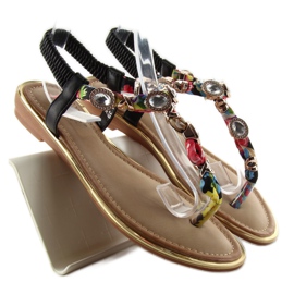 Flip-flops with stones C63 black green yellow red 1