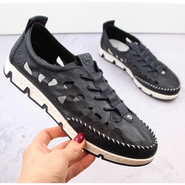 Women's leather openwork slip-on shoes, navy blue Rieker 49956-14 10