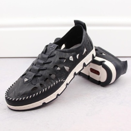Women's leather openwork slip-on shoes, navy blue Rieker 49956-14 12