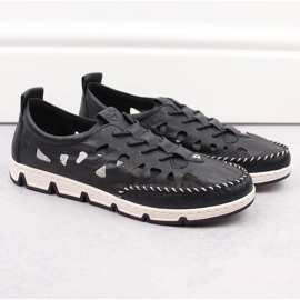 Women's leather openwork slip-on shoes, navy blue Rieker 49956-14 11