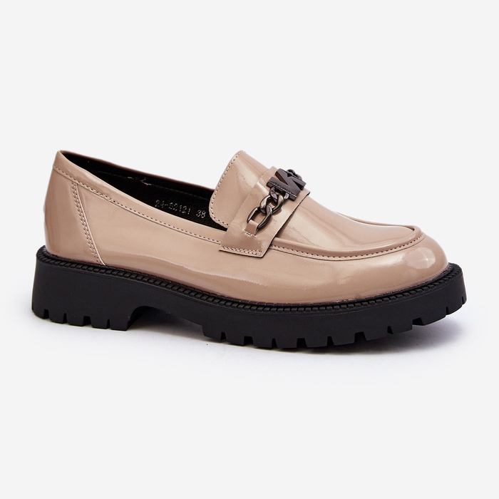 Vinceza Women's Patent Leather Moccasins on a Flat Heel, Beige Ezoma 1 Vinceza Women's Patent Leather Moccasins on a Flat Heel, Beige Ezoma 1