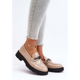 Vinceza Women's Patent Leather Moccasins on a Flat Heel, Beige Ezoma 2