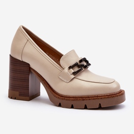 Vinceza Pumps on a massive high heel with a decoration, beige Oradna 1