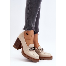 Vinceza Pumps on a massive high heel with a decoration, beige Oradna 2