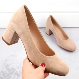 Women's suede high-heeled pumps, beige Potocki SZ12340 1 Women's suede high-heeled pumps, beige Potocki SZ12340 1
