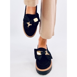 Pennsy Black moccasins with a decorative teddy bear 1