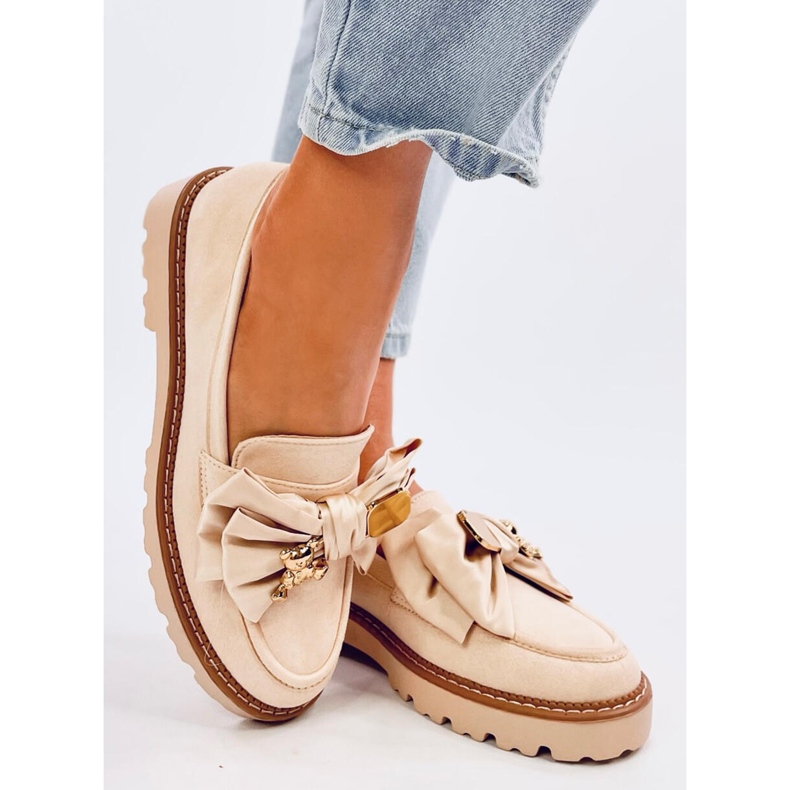 Pennsy Beige moccasins with a decorative teddy bear 2