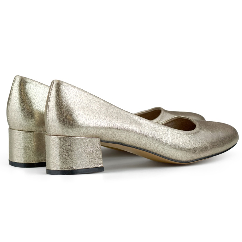Shiny low-heeled pumps, gold pumps with a round toe golden 1