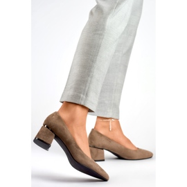 Suede pumps with a low heel, brown pumps with a low heel 2