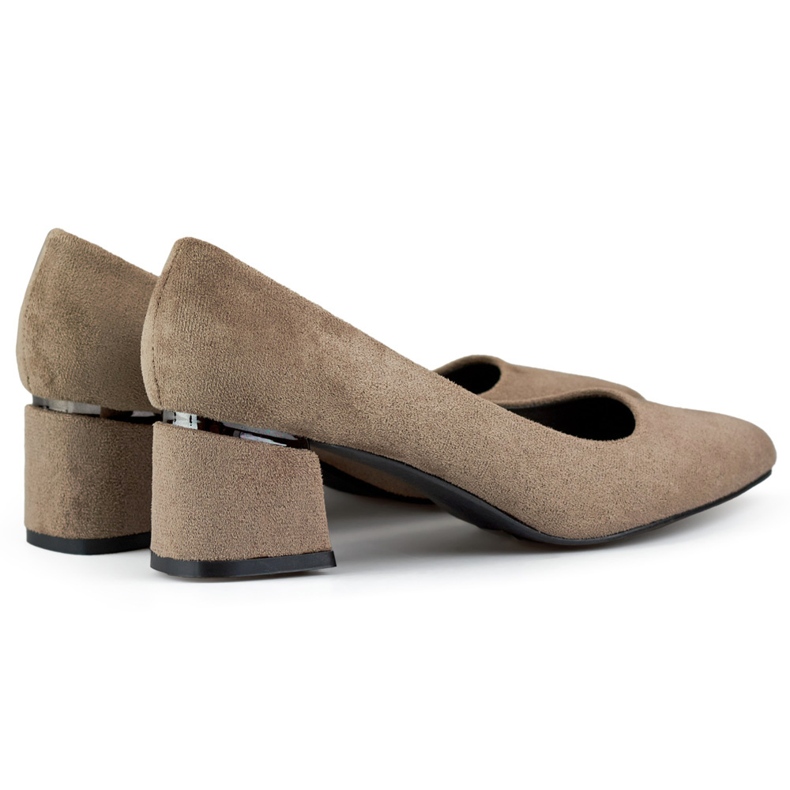 Suede pumps with a low heel, brown pumps with a low heel 1