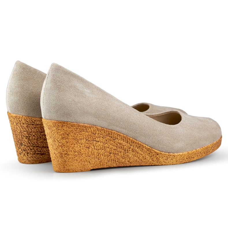 Suede comfortable wedge pumps, women's wedge shoes beige 1