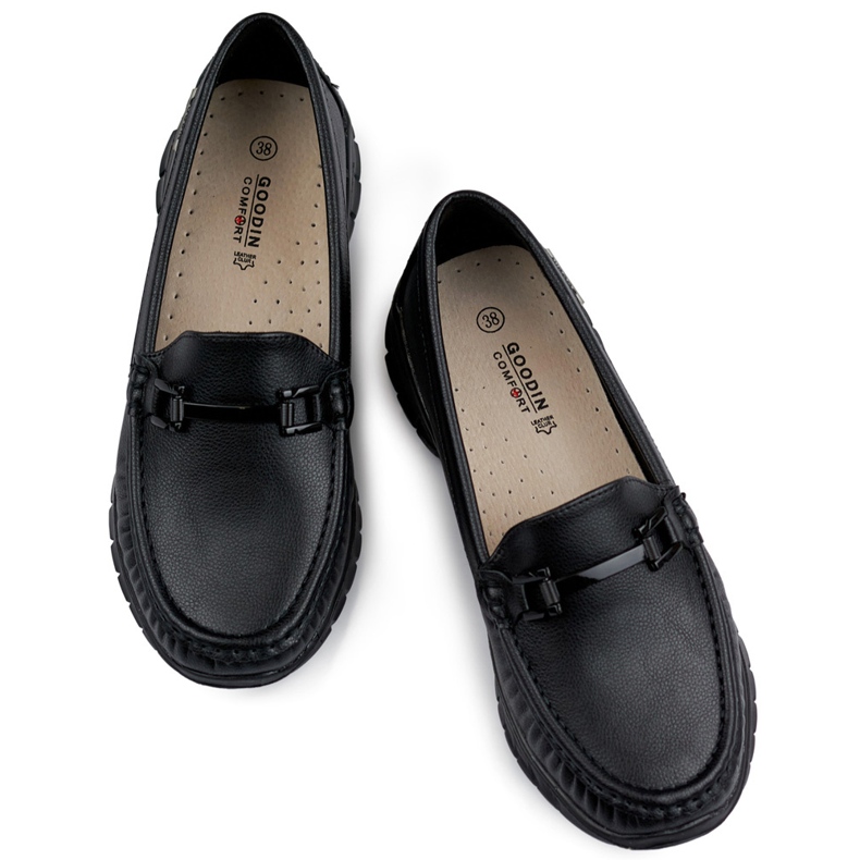 Comfortable, soft black women's moccasins 1