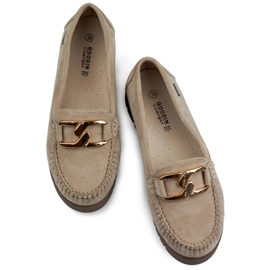 Dark beige women's moccasins with a comfortable sole 1