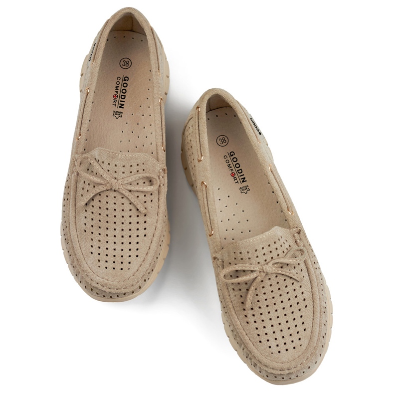 Openwork beige women's moccasins, comfortable, comfortable women's moccasins 1