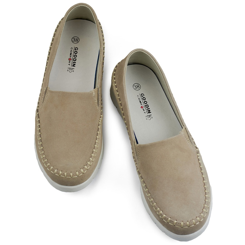 Comfortable women's shoes made of natural leather with a flat sole beige 1