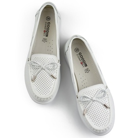 Women's openwork moccasins made of natural leather, white openwork leather shoes 1