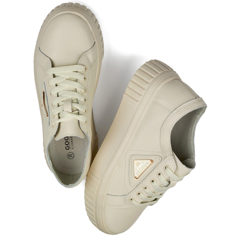 Beige women's sports shoes made of natural leather, leather sports shoes for women 1 Beige women's sports shoes made of natural leather, leather sports shoes for women 1
