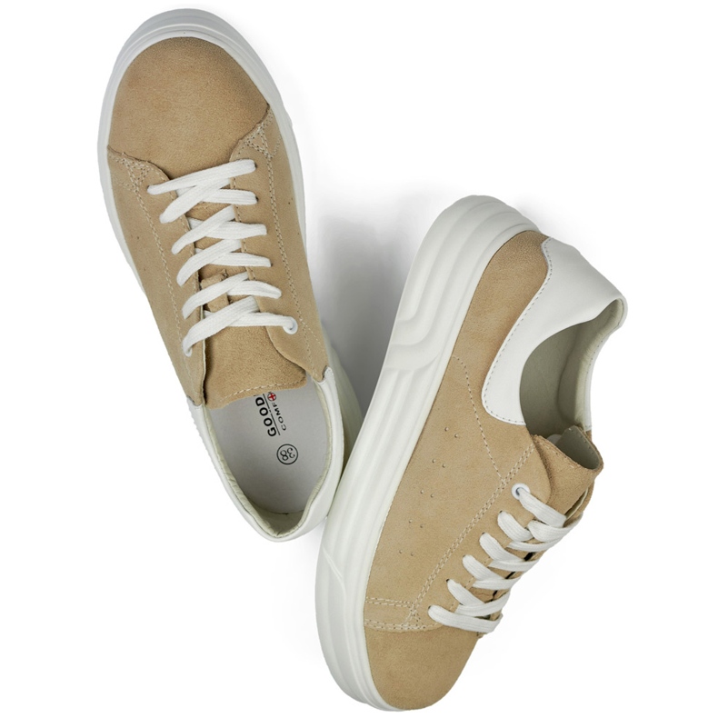 Women's leather shoes with a flat sole, beige 1