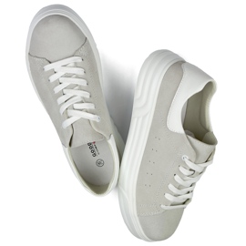 Women's leather shoes with a flat sole, gray grey 1