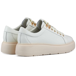 Beige leather women's shoes with laces on the platform 1