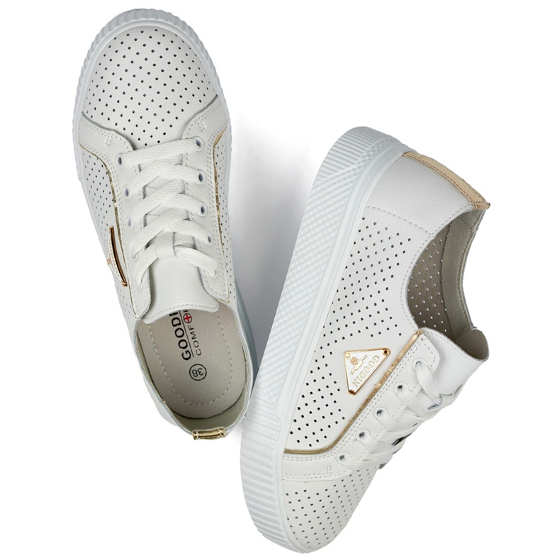 White openwork women's sports shoes made of natural leather 1 White openwork women's sports shoes made of natural leather 1