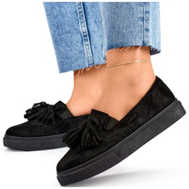 Black women's shoes with fringes, black moccasins with fringes 1