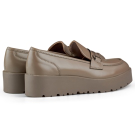 Brown women's shoes with a low wedge, women's shoes with a brown platform beige 1