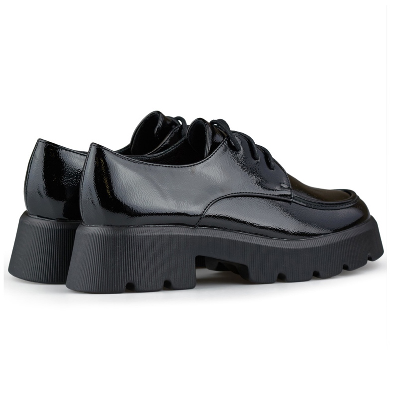 Black patent lace-up shoes, women's shoes with a thick sole 1