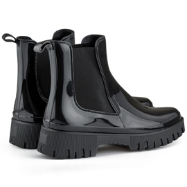 Black women's Wellington boots with a thick sole 1