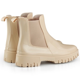 Beige women's Wellington boots with a thick sole 1